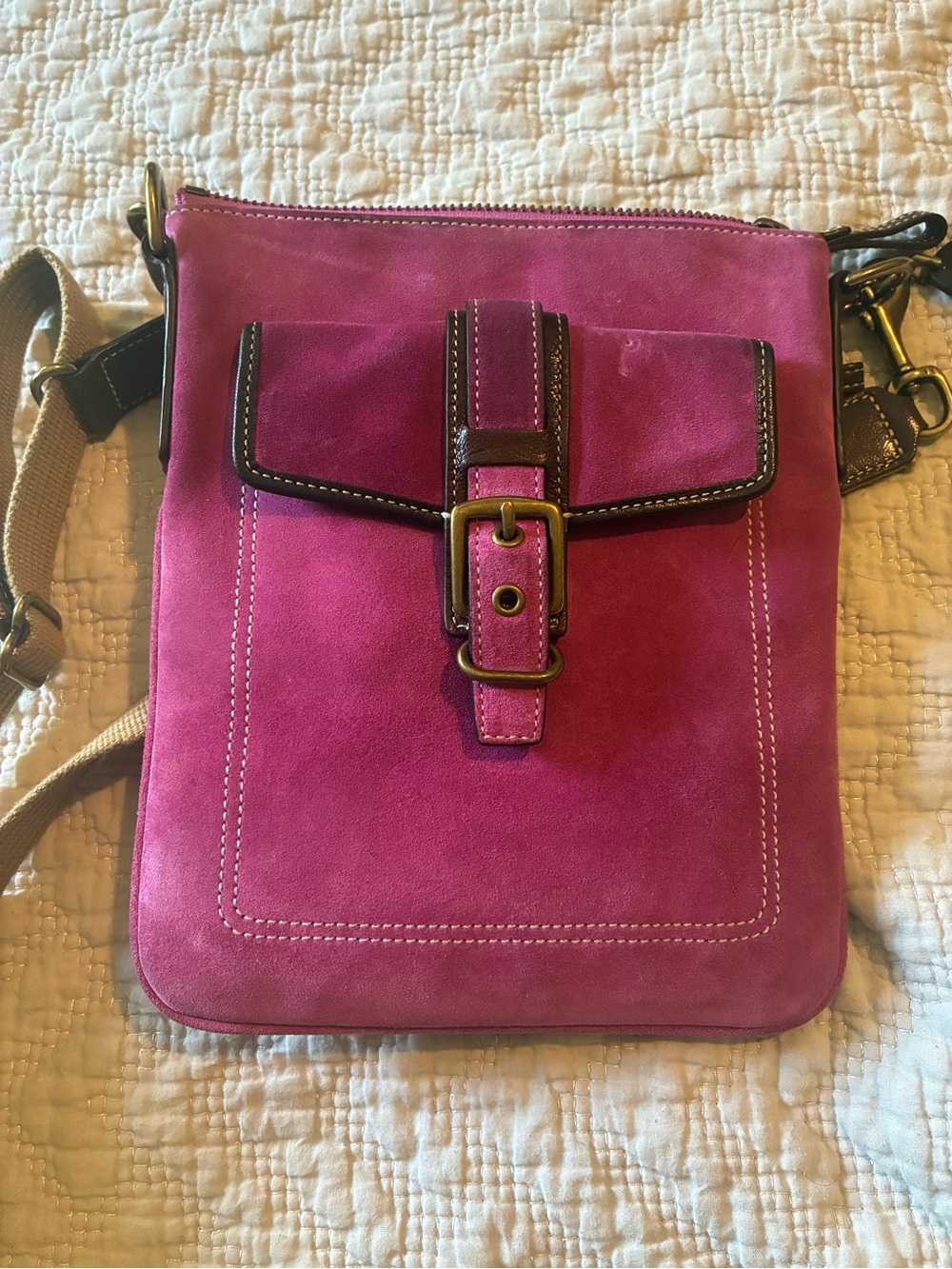 Vintage pink suede coach